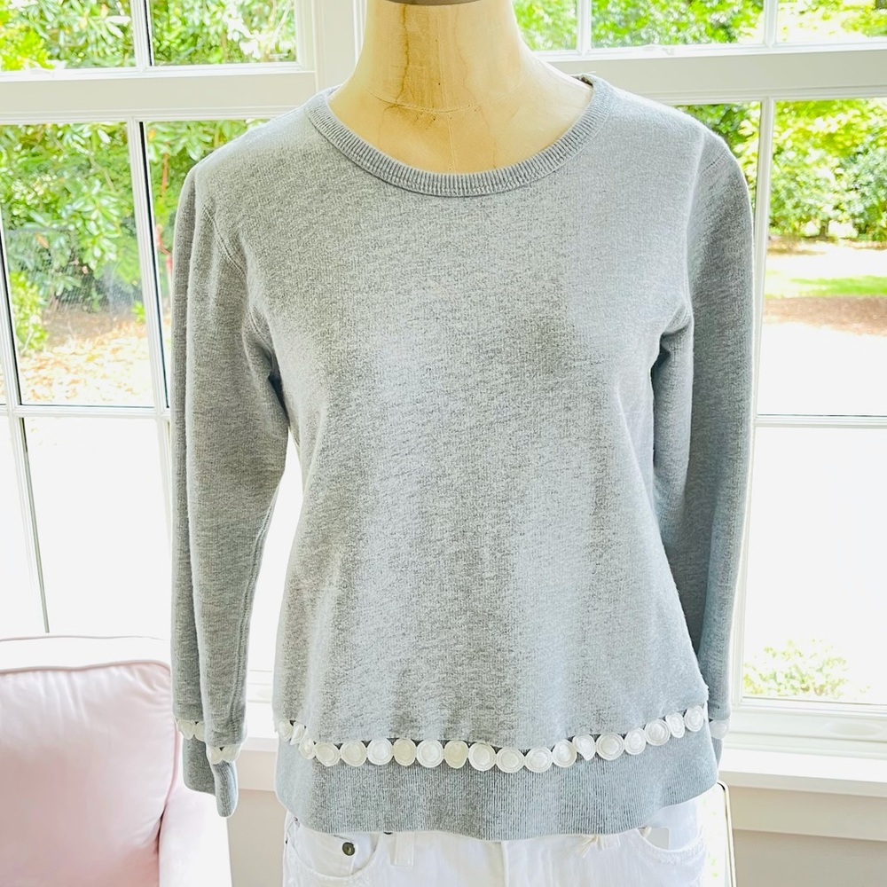 J. Crew Light Gray Dot Trimmed Sweatshirt